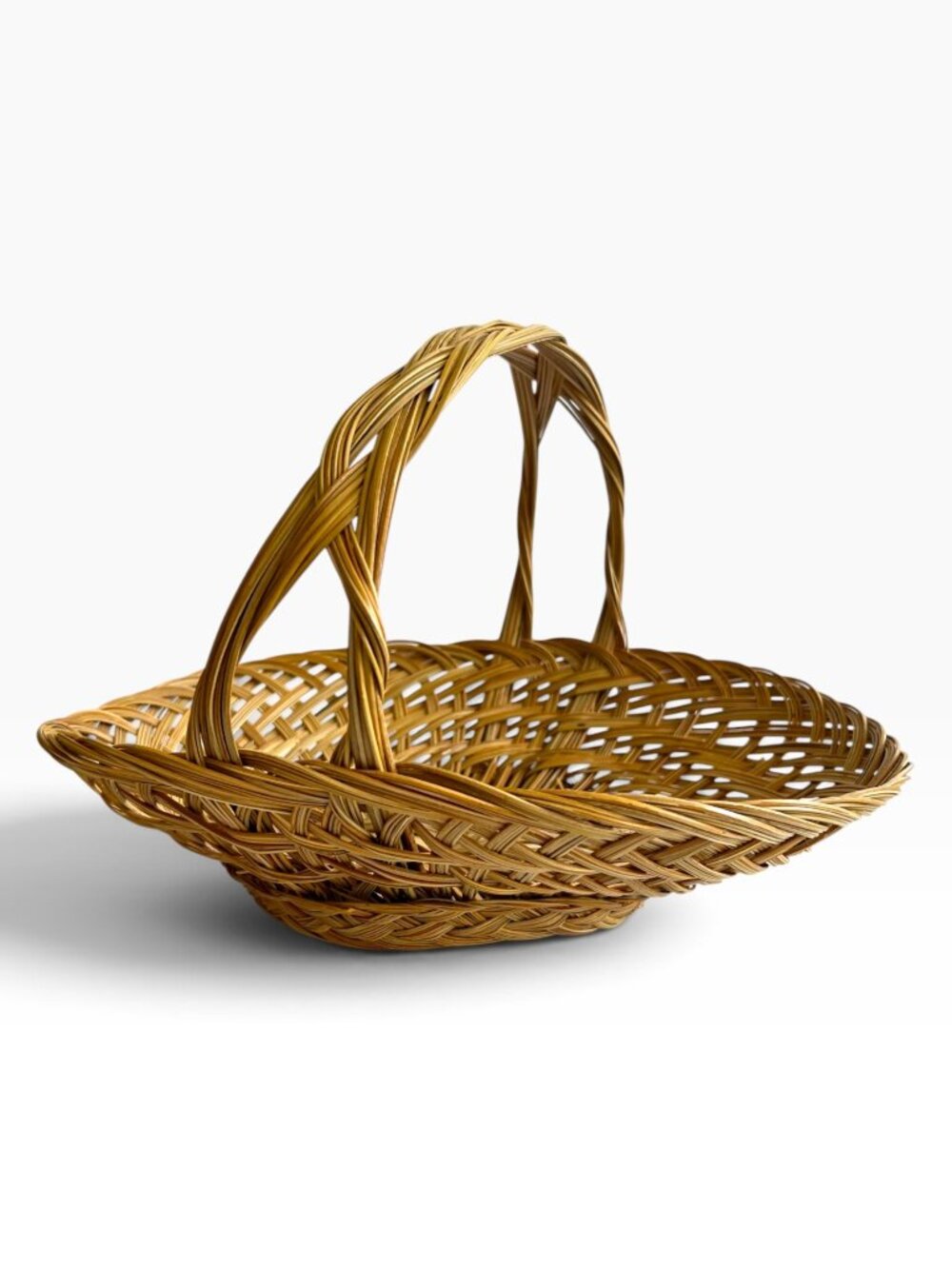 Handwoven Wicker Basket with Braided Double Handles